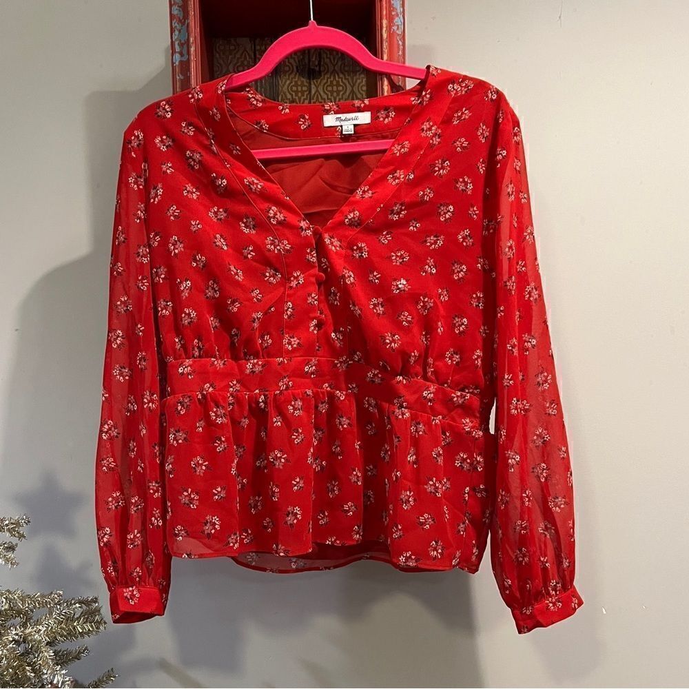 Madewell Floral Peplum Blouse | Size: Small | Color: Red